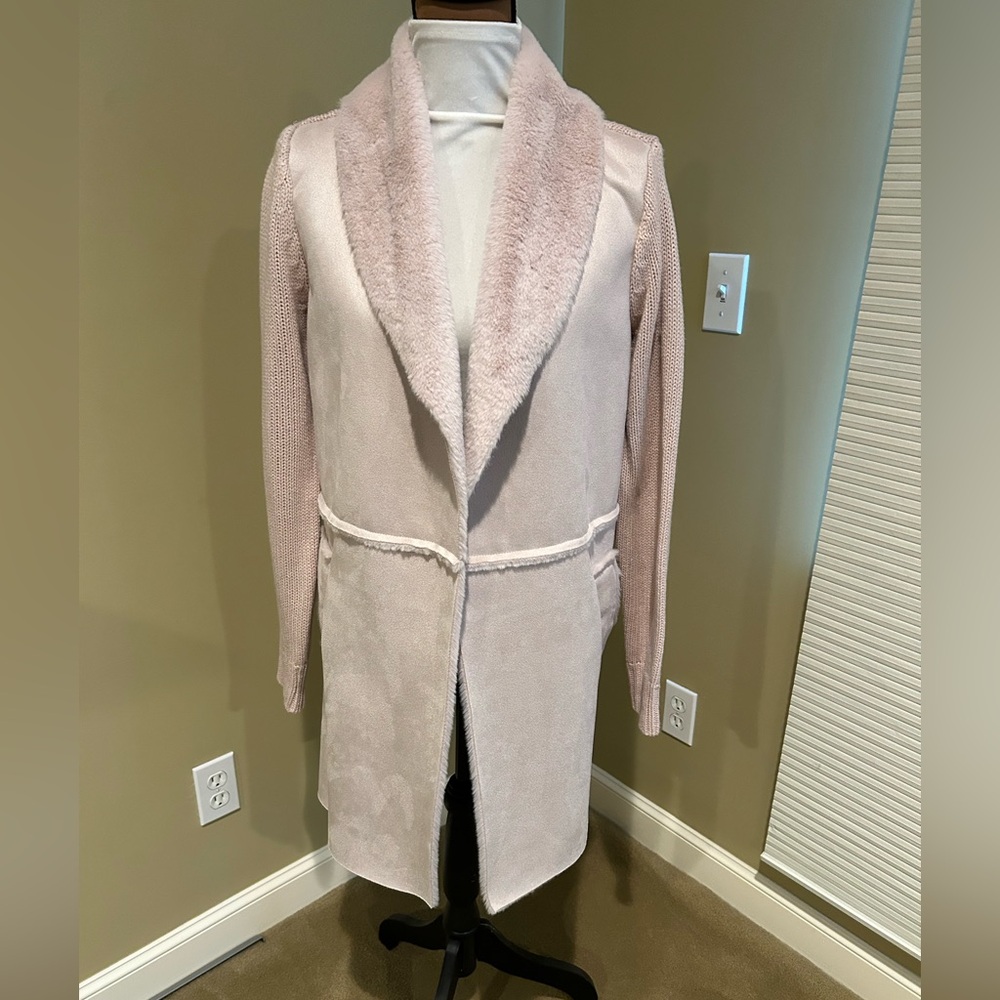 Twelfth Love Faux Shearling Knit Coatigan, Blush Pink, Size Small